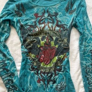 Harley-Davidson Blue Long Sleeve Graphic Tee